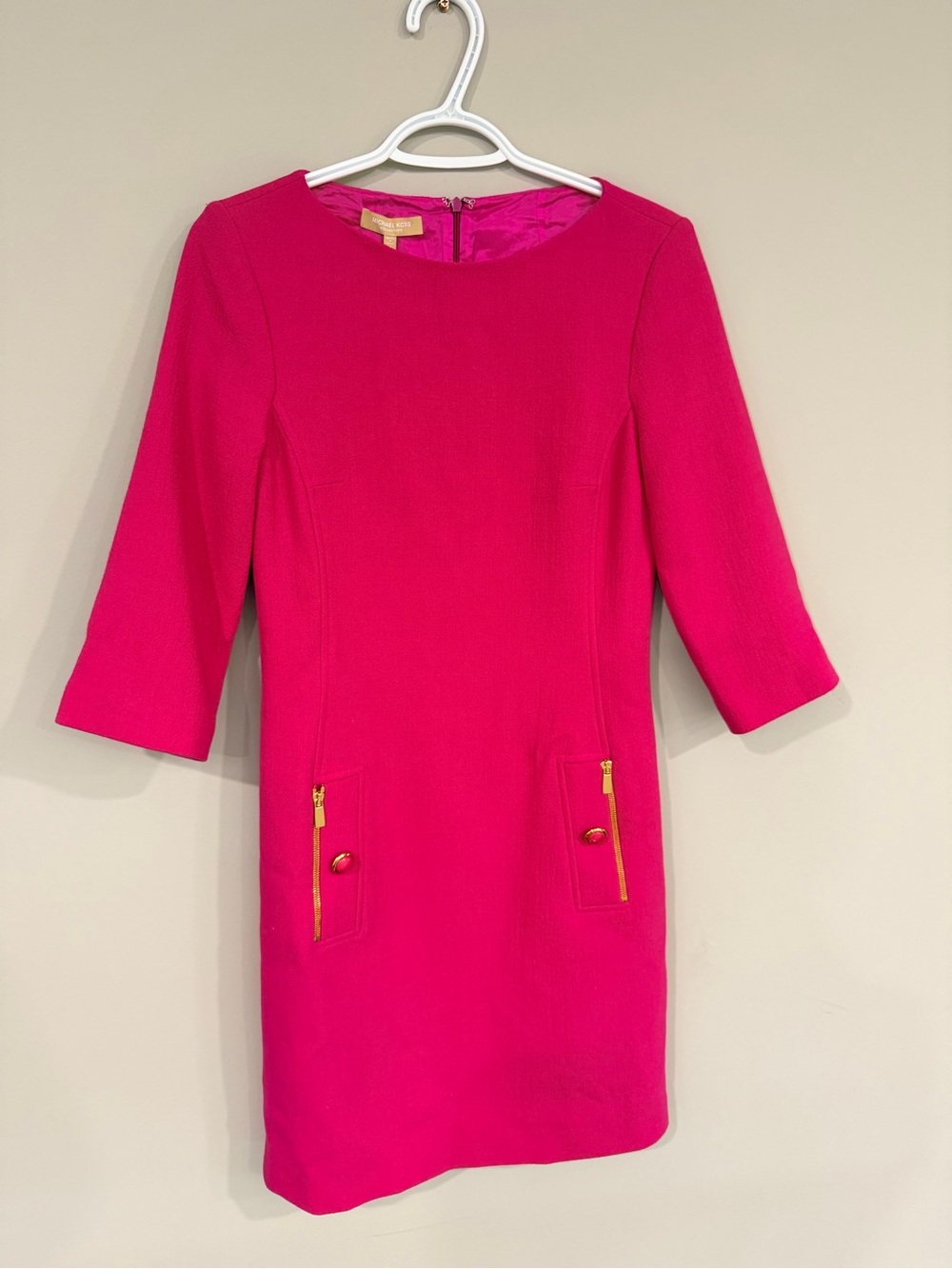 Michael Kors Collection Pink Ponte Sheath Dress with Gold Zip Accents